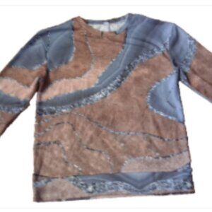 Women's Size M Multicolor Marble Print Long Sleeve Crewneck Sweatshirt Top